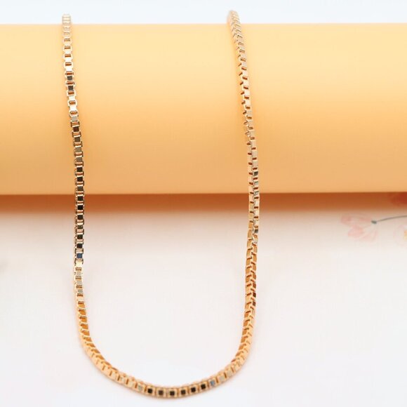 "Box Link Chain Rose Gold Necklace, Bold and Polished Finish, XPNL0187 - Picture 9 of 12
